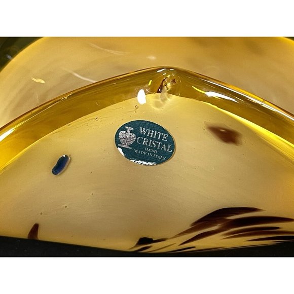 Murano Lavorazione Crystal Italian Glass Folded Bowl Amber Yellow Decorative 9 ¾ - Picture 2 of 9